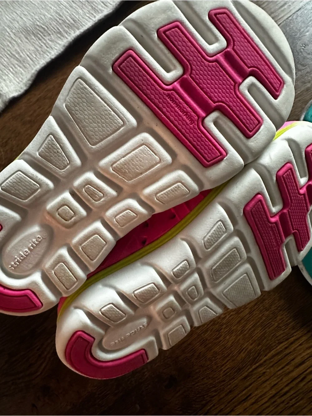 Stride Rite Bright Pink Sneakers with Lime Accents & Teal Slip-On Pair